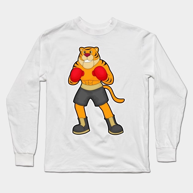 Tiger at Boxing with Boxing gloves Long Sleeve T-Shirt by Markus Schnabel